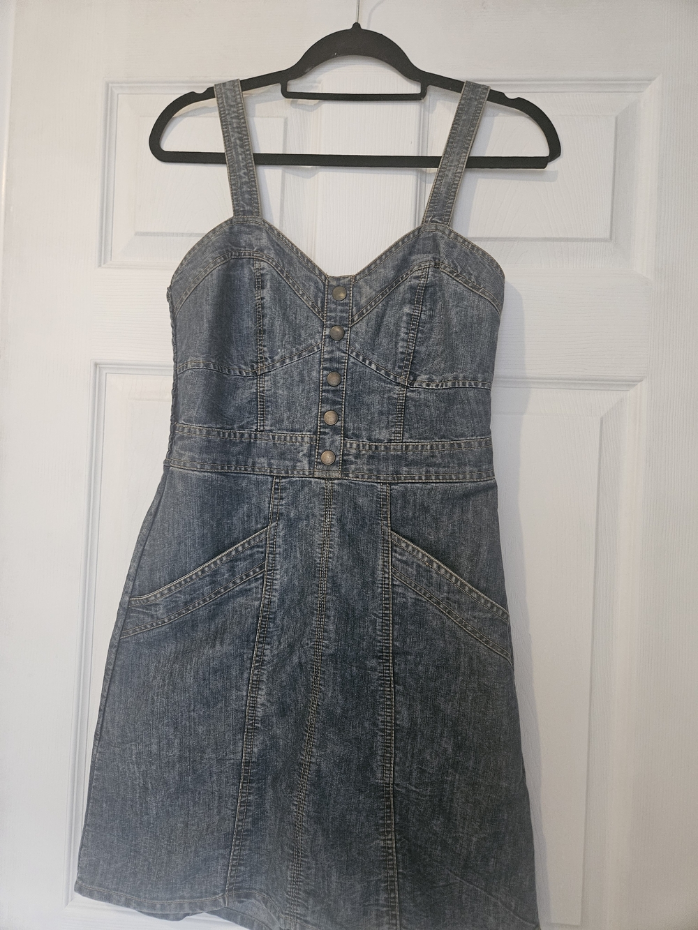 Denim Button-Front Sundress in Faded Blue